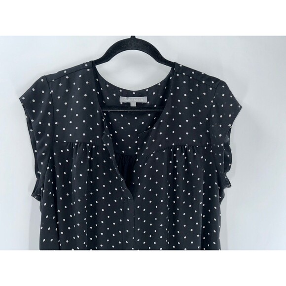 Women's Daniel Rainn Split Neck Black White Polka Dot Mix Media Top Size 1X - Picture 2 of 5